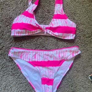Cabana Life Pink and White Stripe Tie-Front Bikini